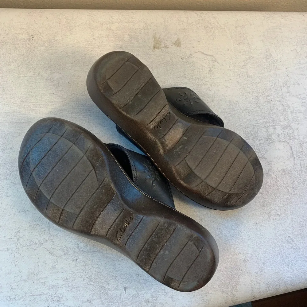 Clarks 8 Sandals Dark Gray Arla Glison Thong Wedge Comfort 261406874055